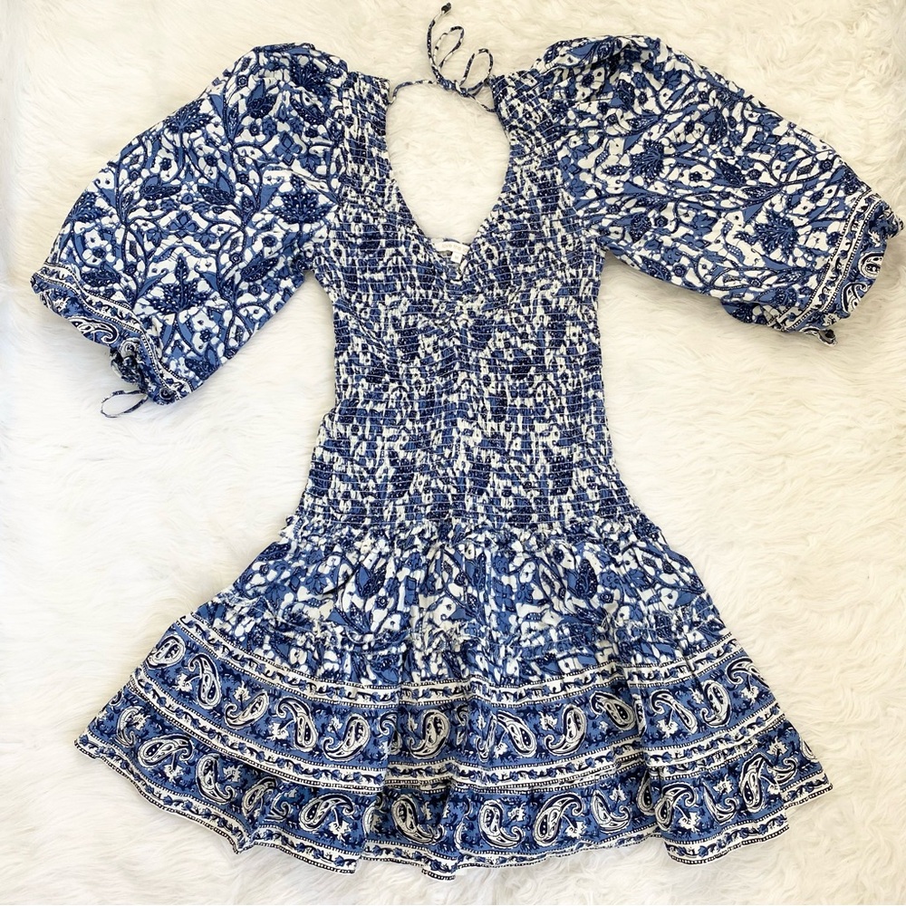 LOVE THE LABEL Blue Floral Puff Sleeve Mini Dress - Picture 5 of 9
